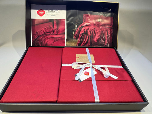 Bettwäsche Set für 2 Person Elegant Saten Bordo