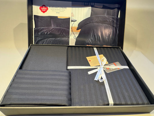 Bettwäsche Set für 2 Person Elegant Stripe Saten Siyah