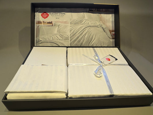 Bettwäsche Set für 2 Person Elegant Stripe Saten Beyaz