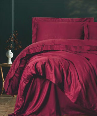 Bettwäsche Set für 2 Person Elegant Saten Bordo