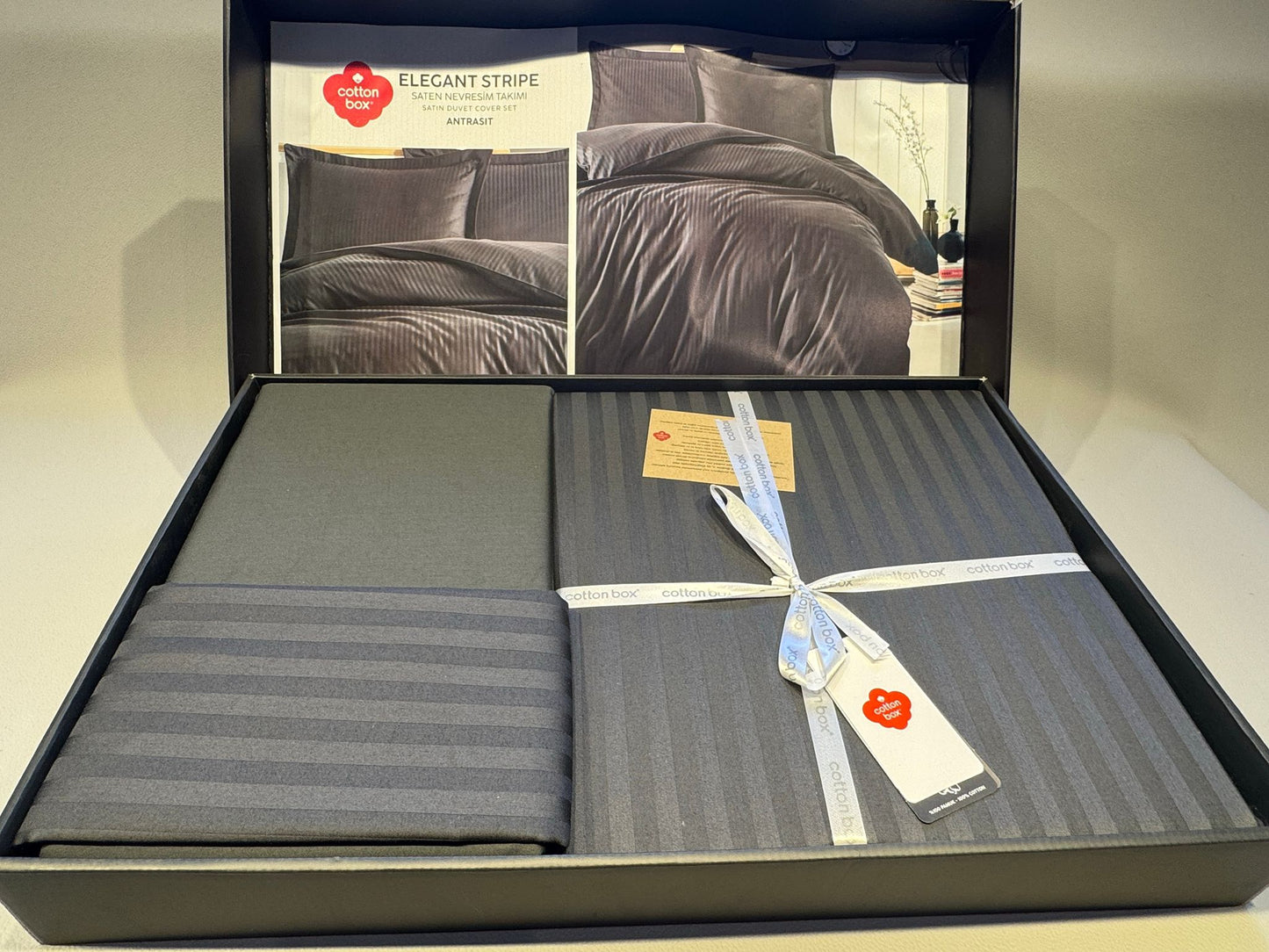 Bettwäsche Set für 2 Person Elegant Sprite Saten Antrasit