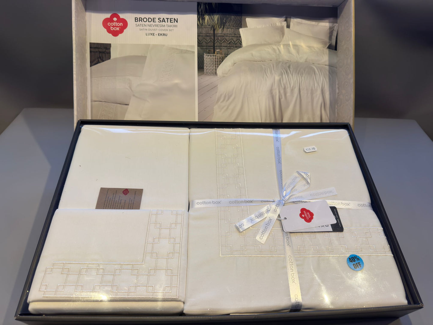 Bettwäsche Set für 2 Person Brode Saten Luxe-Ekru