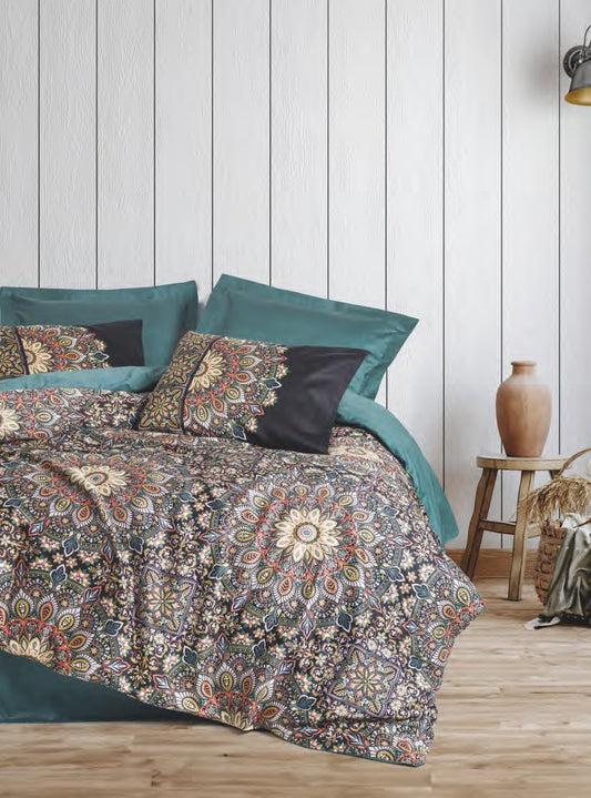 Bettwäsche Set für 2 Person Baskili Saten Ornate-Petrol