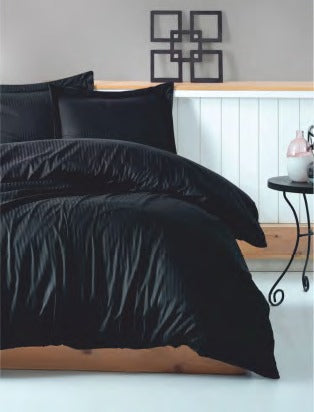 Bettwäsche Set für 2 Person Elegant Stripe Saten Siyah